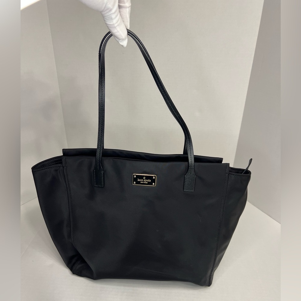 Kate‎ Spade Hayden Zip Top Tote, Black Nylon & Black Leather Trim